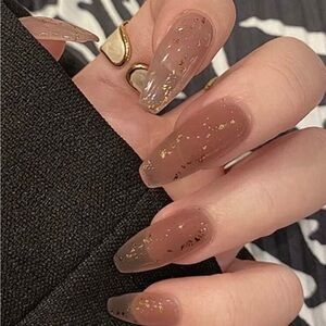 Elegant Brown and Gold Glitter Press On Nails